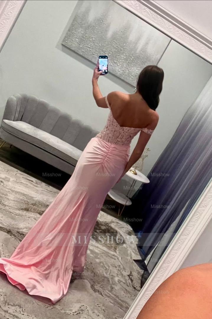 Off the Shoulder Sleeveless Long Mermaid Formal Dress With Split