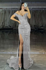 Off the Shoulder Sleeveless Long Mermaid Formal Dress With Split