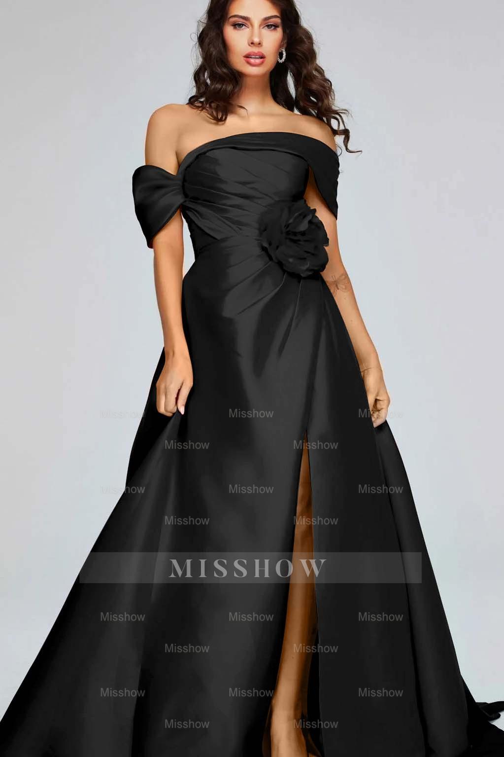 Off the Shoulder Sleeveless Long Split Formal Dress With Pleated