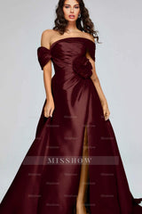 Off the Shoulder Sleeveless Long Split Formal Dress With Pleated