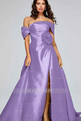 Off the Shoulder Sleeveless Long Split Formal Dress With Pleated