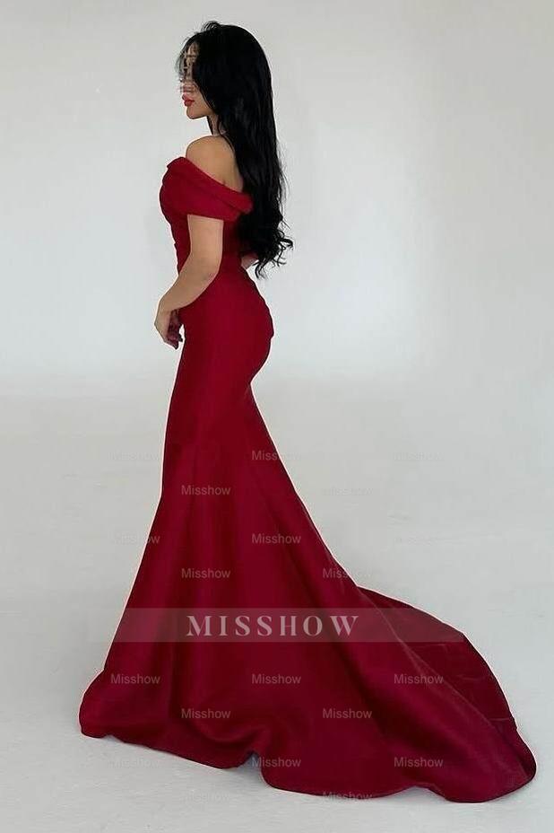 Off the Shoulder Sleeveless Mermaid Long Formal Dress With Pleated