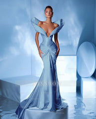 Off the Shoulder Sleeveless Mermaid Long Formal Dress With Pleated