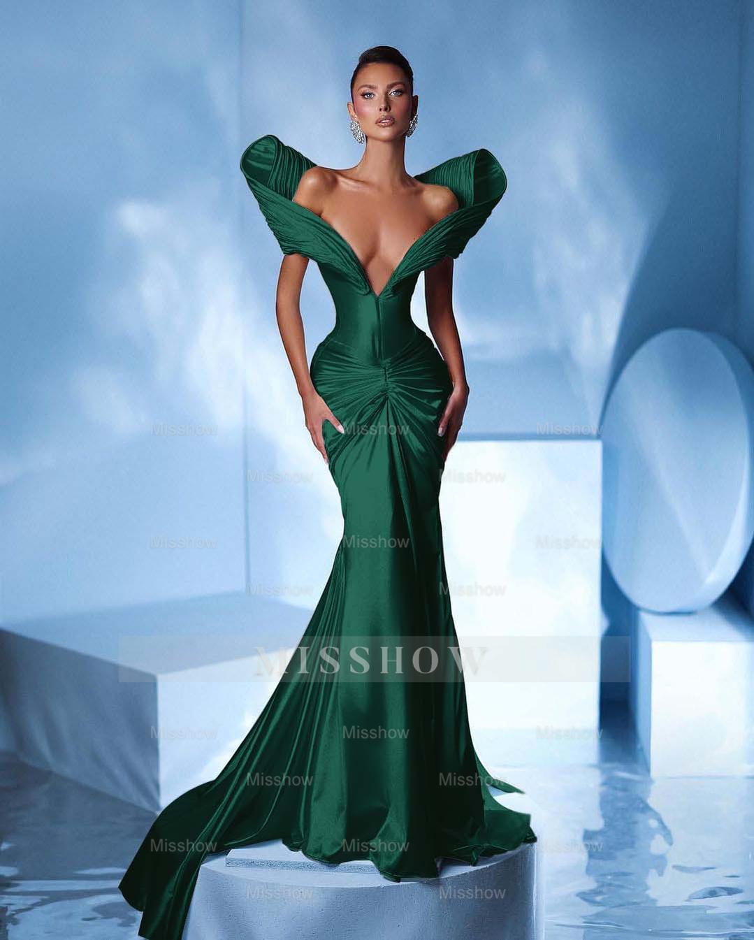 Off the Shoulder Sleeveless Mermaid Long Formal Dress With Pleated