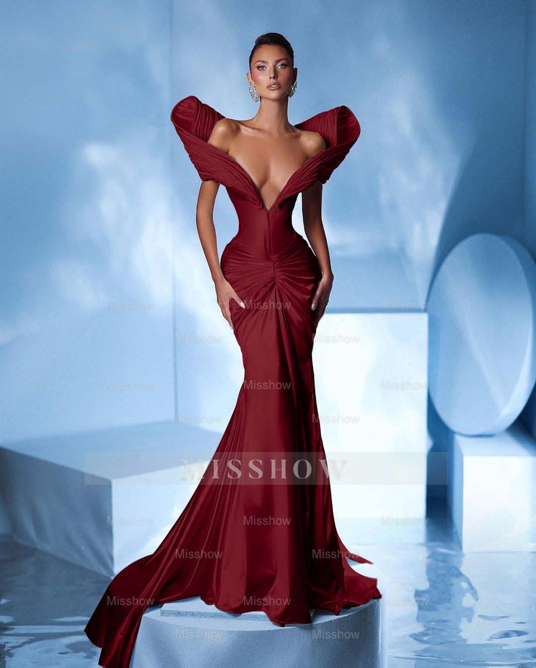 Off the Shoulder Sleeveless Mermaid Long Formal Dress With Pleated