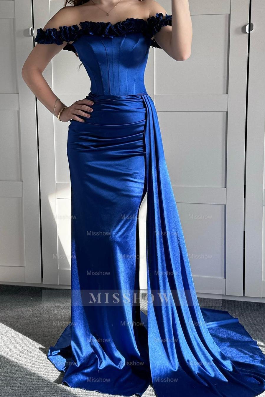 Off the Shoulder Sleeveless Mermaid Long Formal Dress With Ruffles