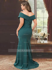 Off-the-Shoulder Sleeveless Plus Size Mother of the Bride Gown with Ruffles