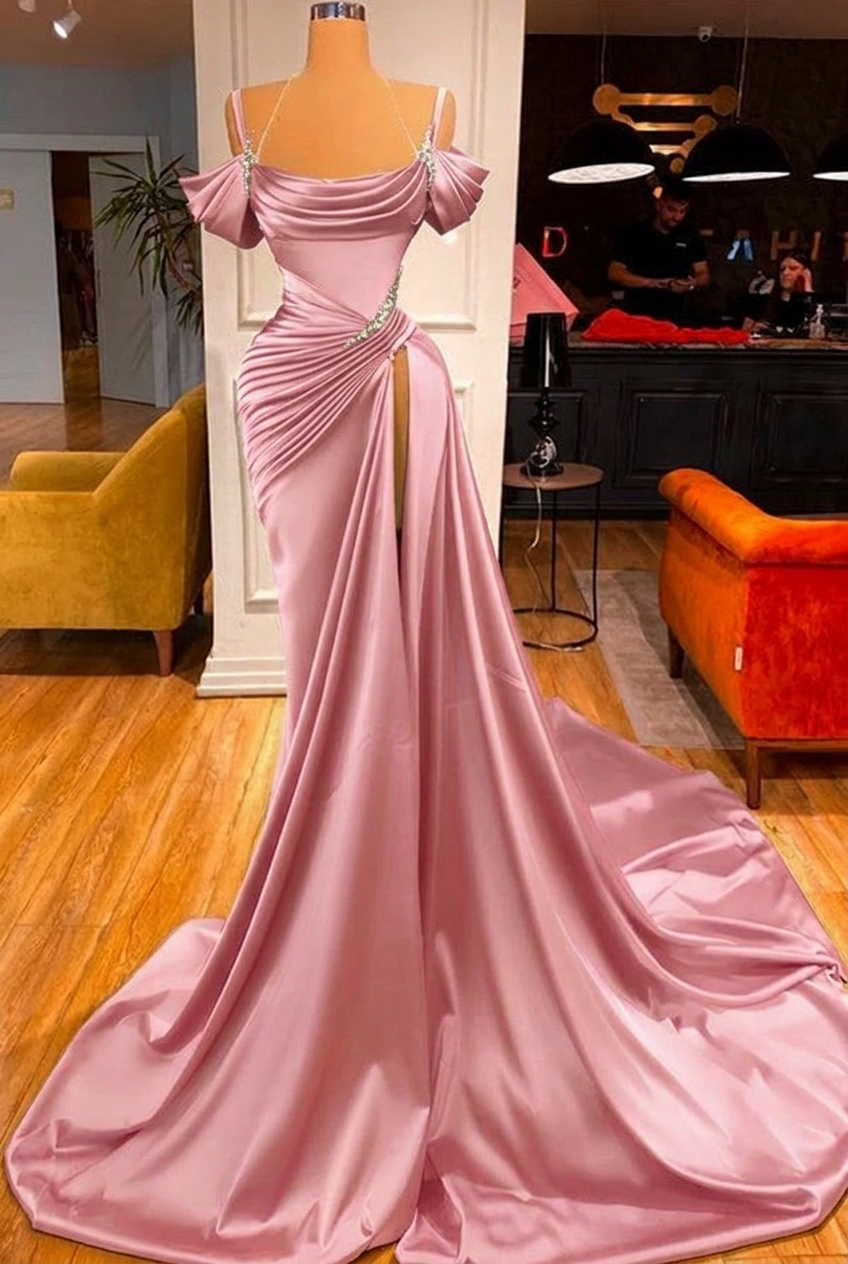 Candy pink off-the-shoulder ruffled mermaid prom dress