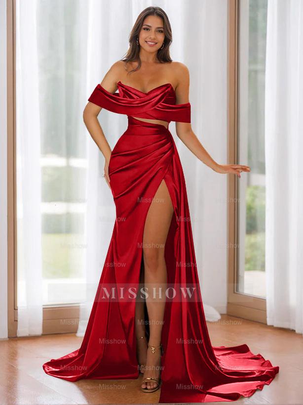 Off-the-Shoulder Strapless Evening Dresses with Sweep Train