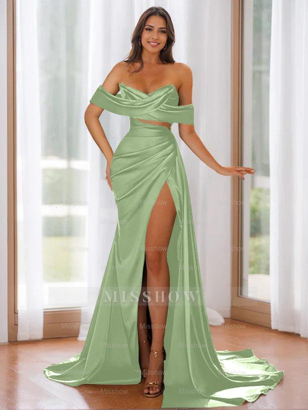 Off-the-Shoulder Strapless Evening Dresses with Sweep Train