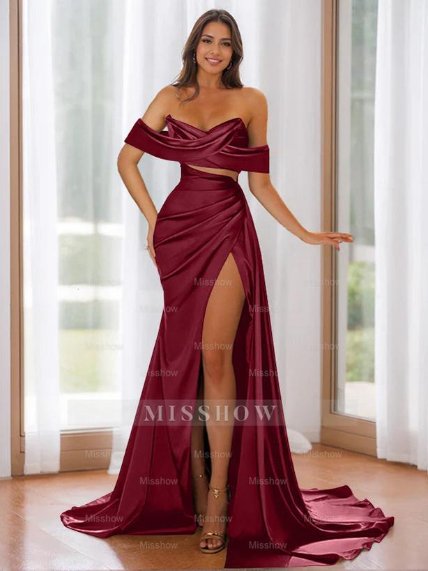 Off-the-Shoulder Strapless Evening Dresses with Sweep Train