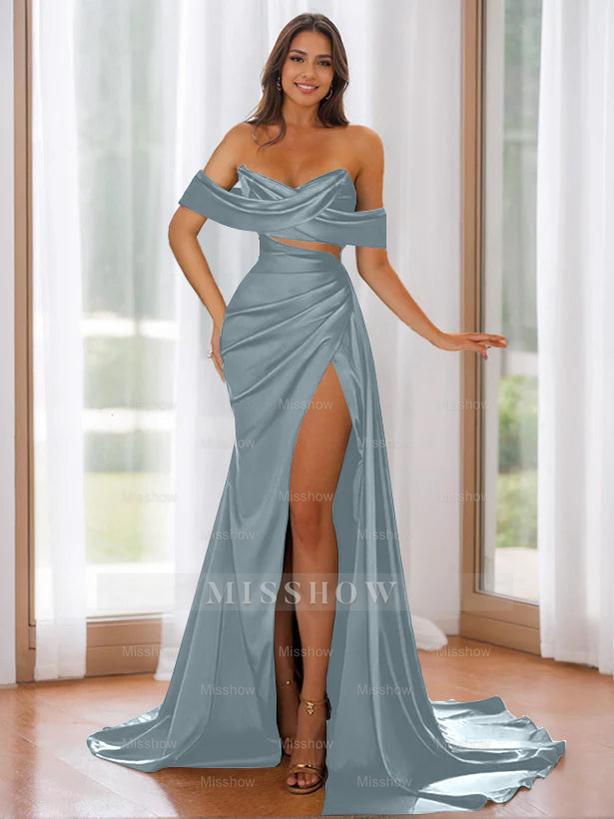 Off-the-Shoulder Strapless Evening Dresses with Sweep Train