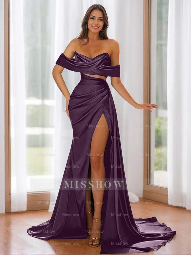 Off-the-Shoulder Strapless Evening Dresses with Sweep Train