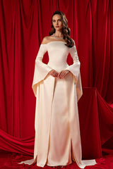 Off the Shoulder Strapless Long Sleeves Long Formal Dress With Ruffles