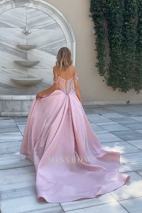 Off the Shoulder Strapless Sleeveless Ball Gown Long Formal Dress With Split