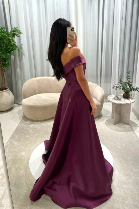 Off-the-Shoulder Sweetheart Cross-Draped Ruched Satin Mermaid Evening Dress with Oversized Side Overskirt Sweep Train