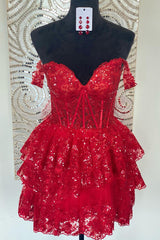 Red sweetheart sequin A-line homecoming dress
