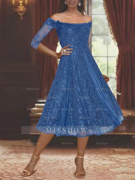 Off-the-shoulder A-Line Princess Dresses for Mothers of the Bride & Groom with Half Sleeves and Lace