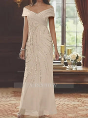 Off-the-shoulder Floor-Length Sequined Sheath/Column Mother of the Bride Dresses