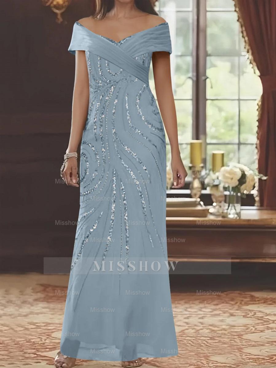 Off-the-shoulder Floor-Length Sequined Sheath/Column Mother of the Bride Dresses