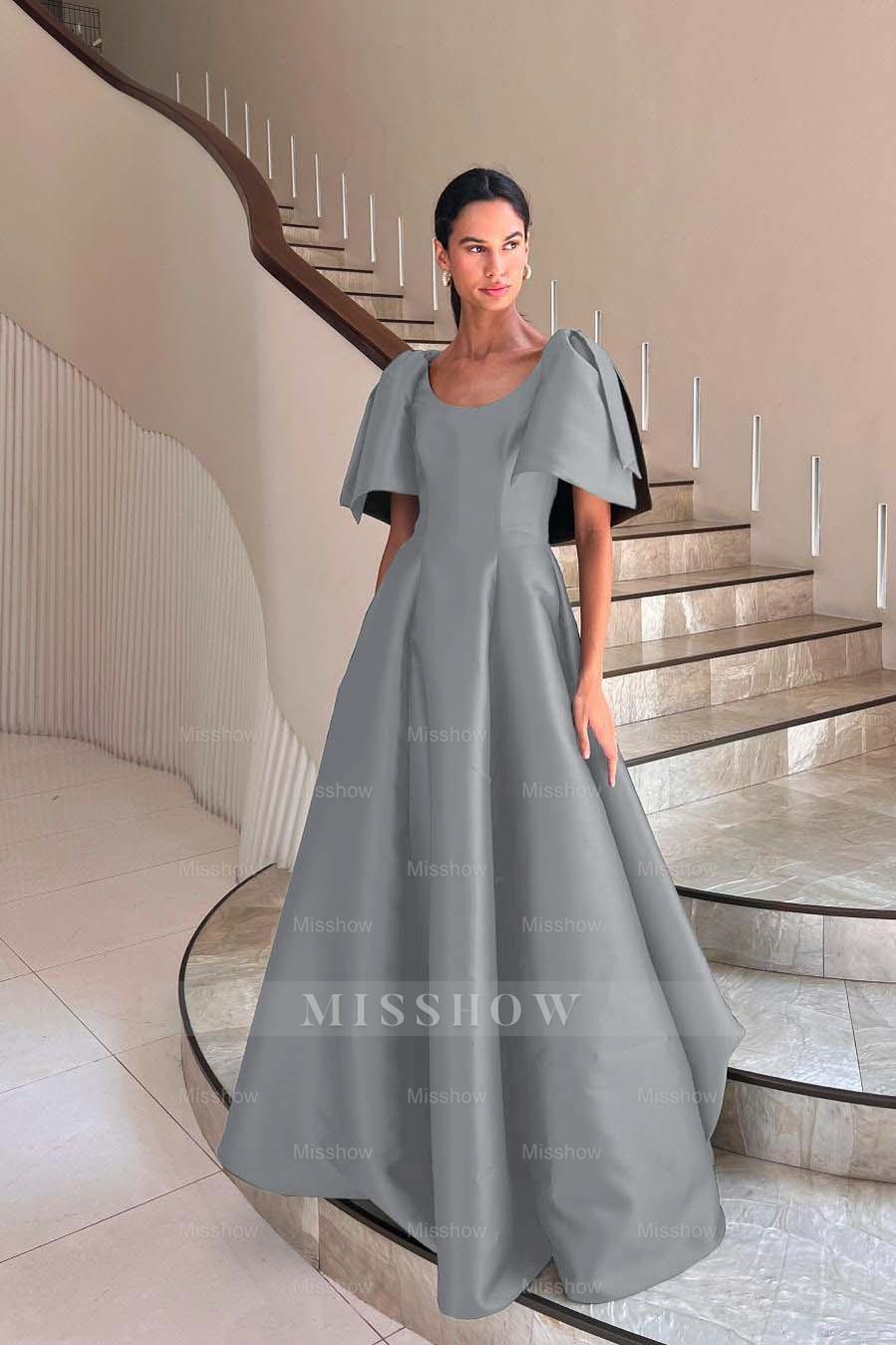 Grey scoop ruffled ball gown evening dress