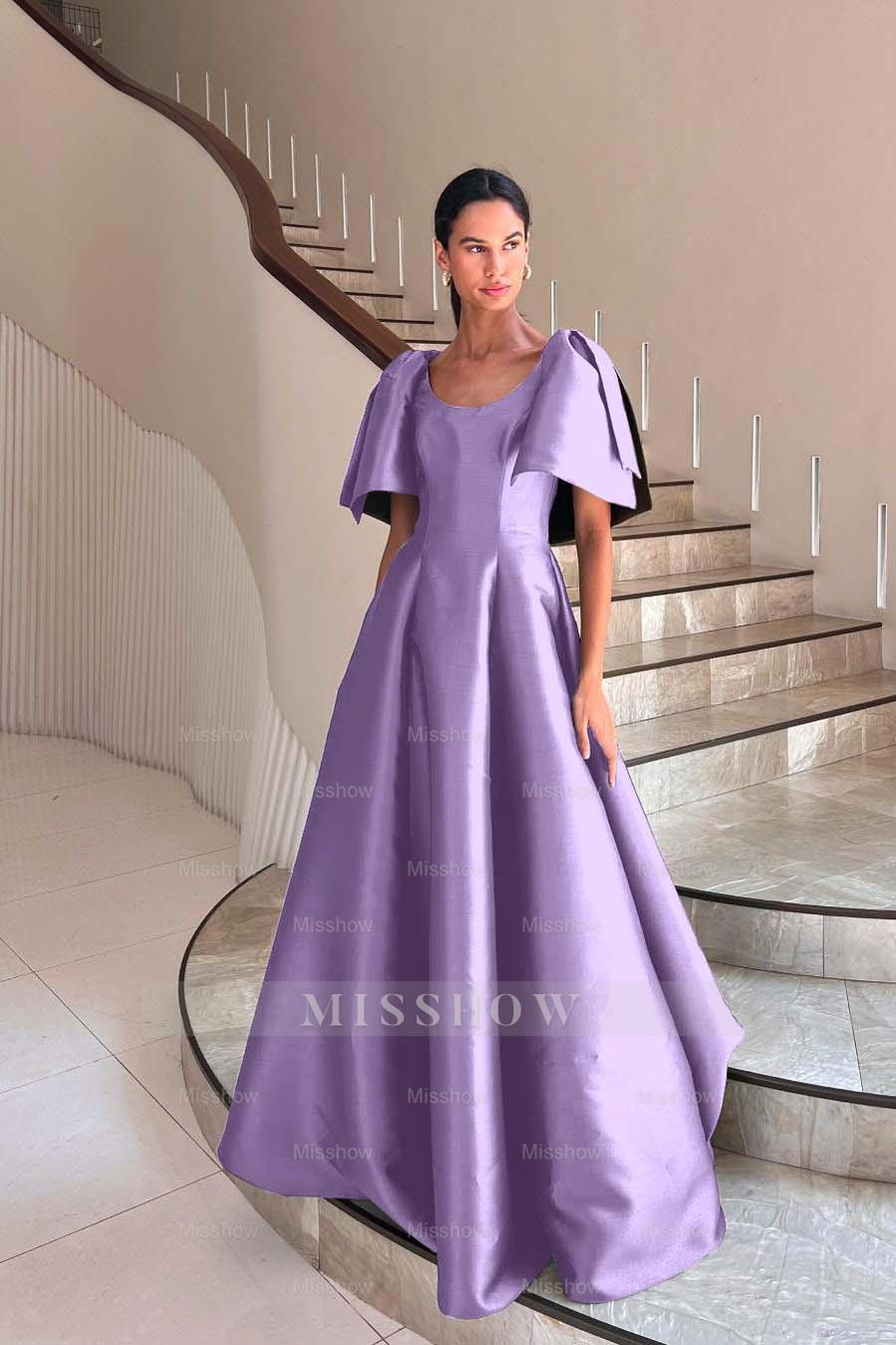 Lavender scoop ruffled ball gown evening dress