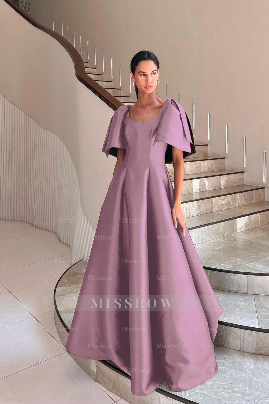Dusty rose scoop ruffled ball gown evening dress