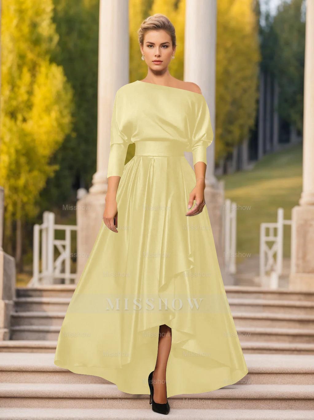 One-Shoulder A-Line Princess Dress with 3/4 Sleeves for Mothers of the Bride & Groom