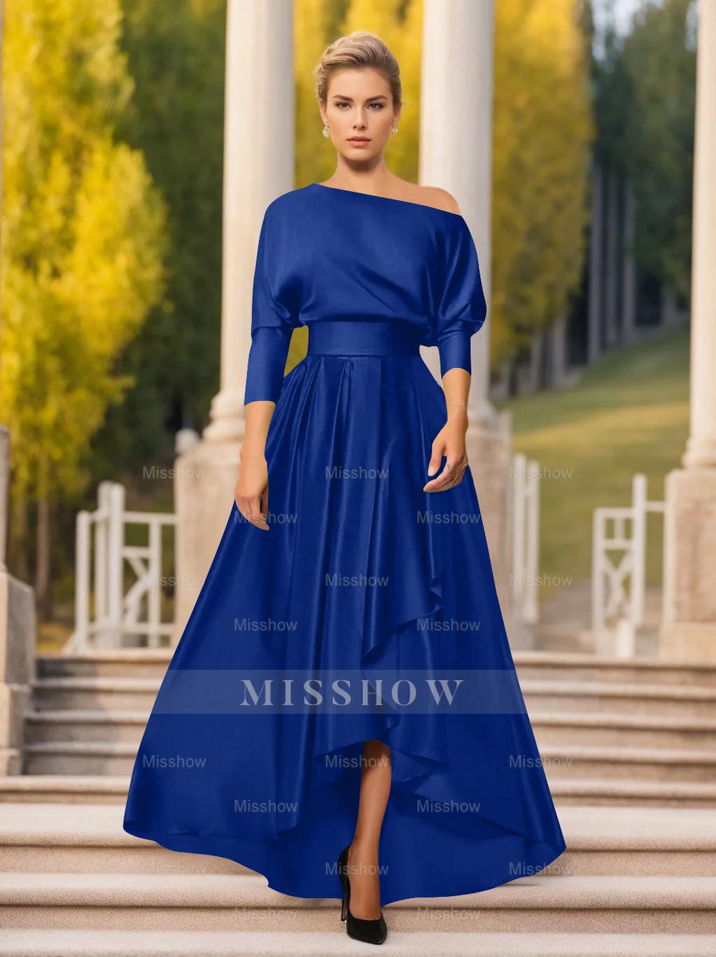 One-Shoulder A-Line Princess Dress with 3/4 Sleeves for Mothers of the Bride & Groom