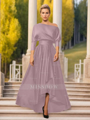 One-Shoulder A-Line Princess Dress with 3/4 Sleeves for Mothers of the Bride & Groom