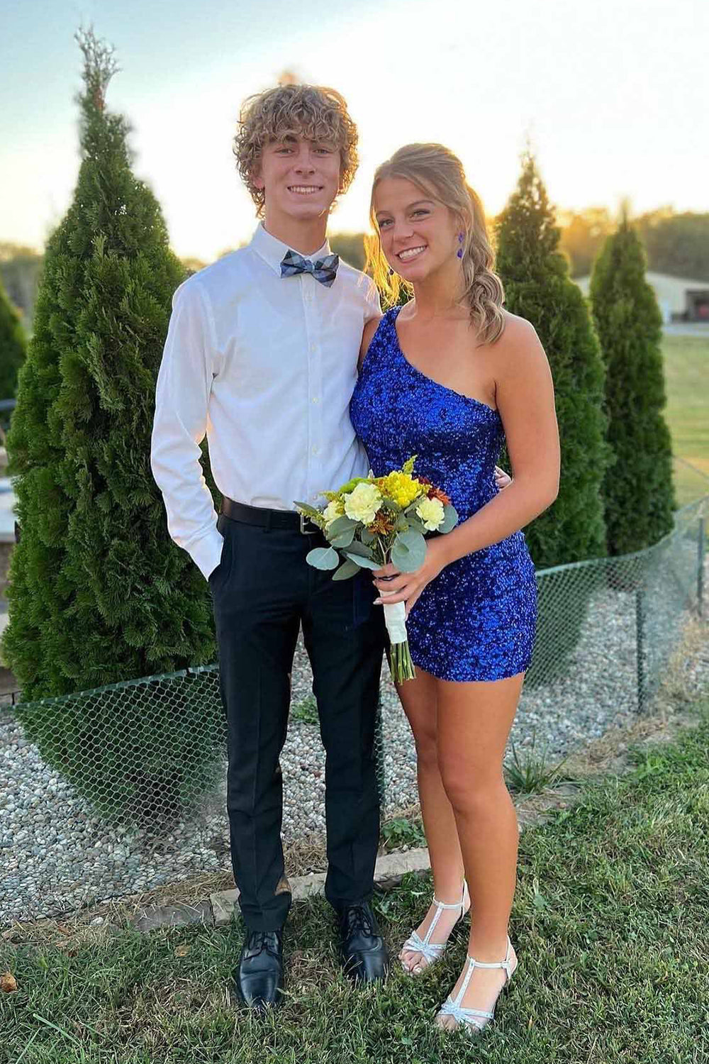 Royal blue one shoulder sequin bodycon homecoming dress