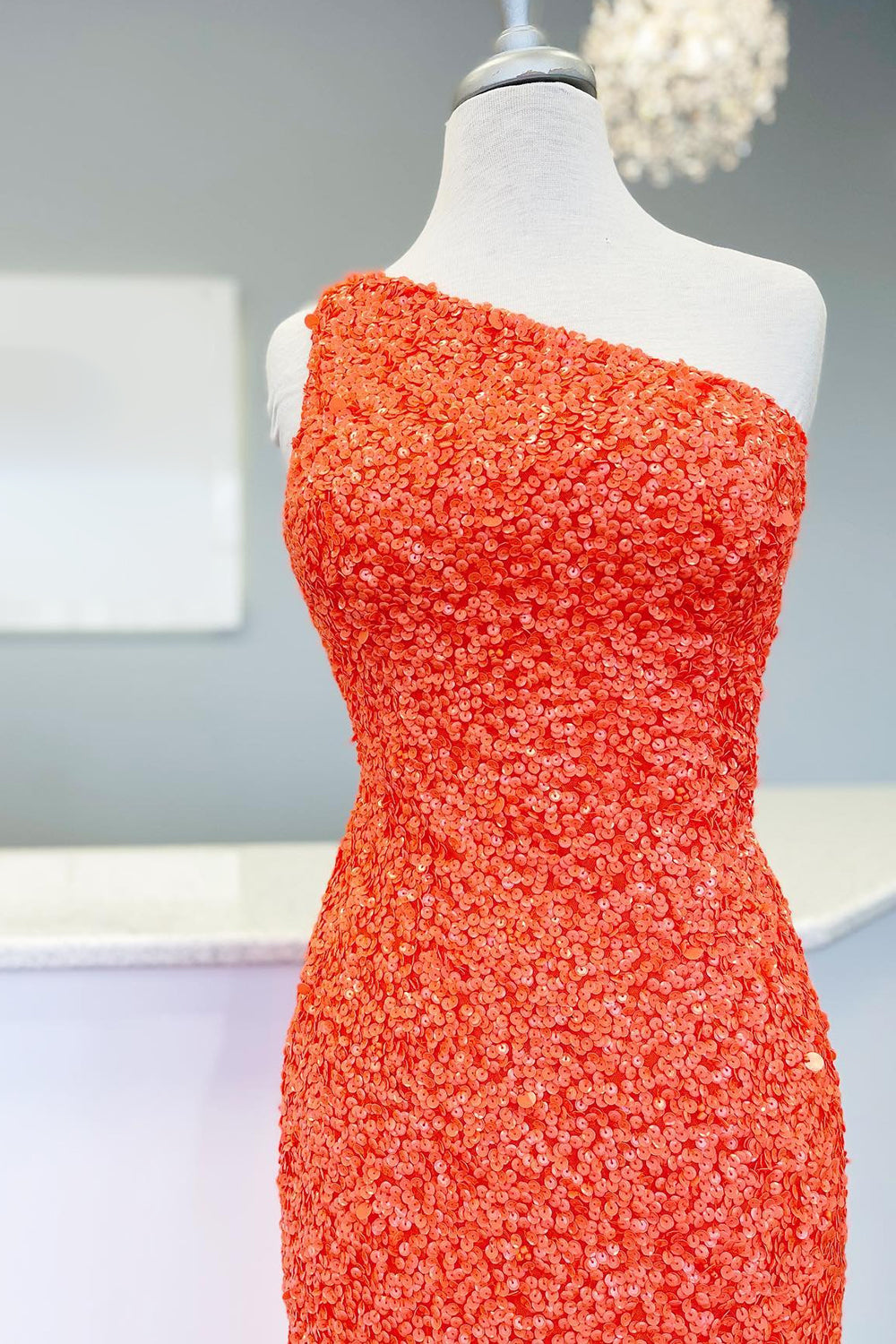 Orange one shoulder sequin bodycon homecoming dress