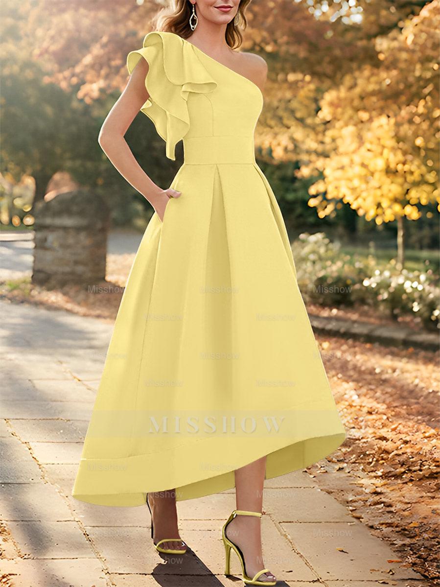 One-Shoulder Asymmetrical A-Line Princess Dress for the Mother of the Bride Sleeveless with Ruffles