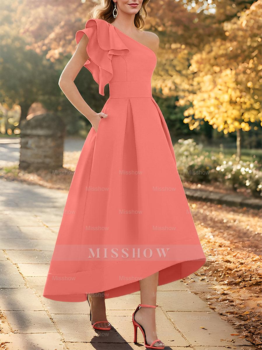 One-Shoulder Asymmetrical A-Line Princess Dress for the Mother of the Bride Sleeveless with Ruffles