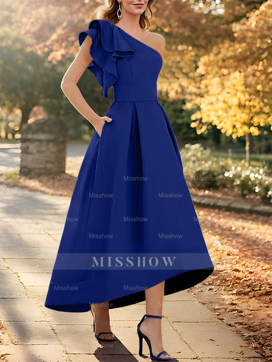 One-Shoulder Asymmetrical A-Line Princess Dress for the Mother of the Bride Sleeveless with Ruffles