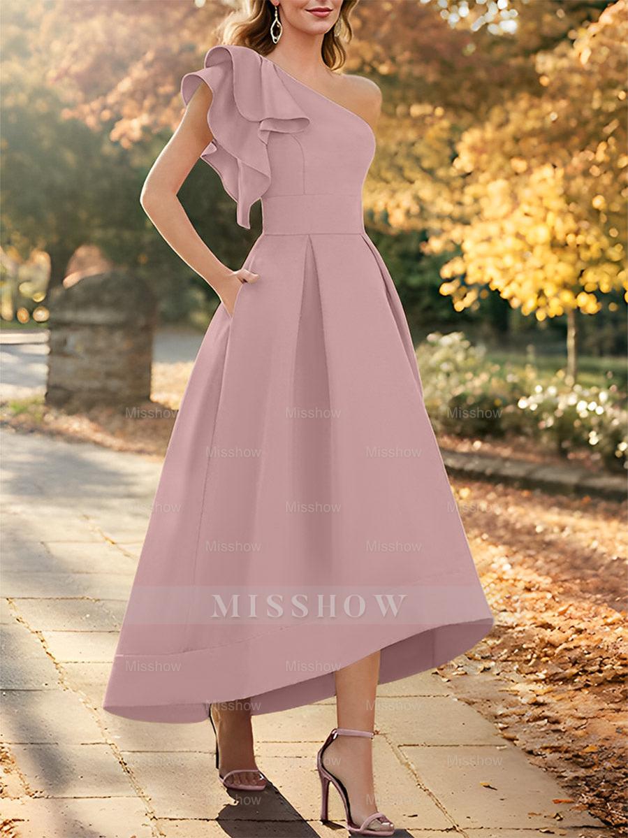 One-Shoulder Asymmetrical A-Line Princess Dress for the Mother of the Bride Sleeveless with Ruffles
