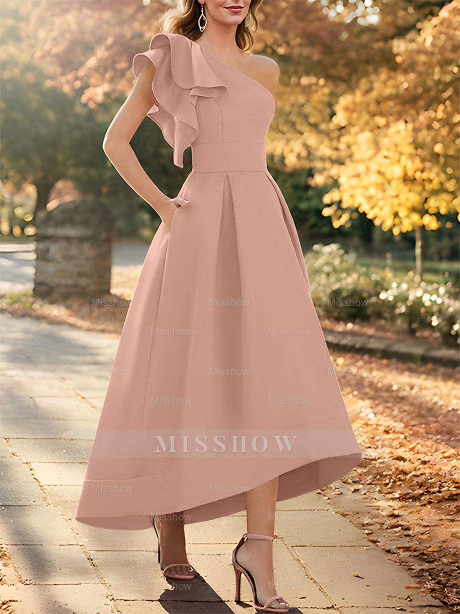 One-Shoulder Asymmetrical A-Line Princess Dress for the Mother of the Bride Sleeveless with Ruffles