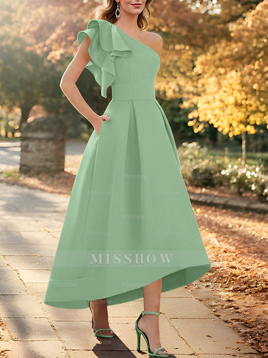 One-Shoulder Asymmetrical A-Line Princess Dress for the Mother of the Bride Sleeveless with Ruffles