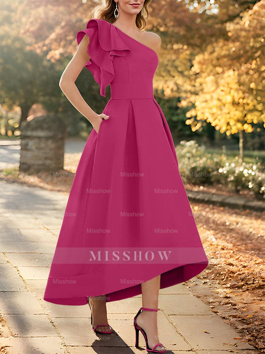 One-Shoulder Asymmetrical A-Line Princess Dress for the Mother of the Bride Sleeveless with Ruffles