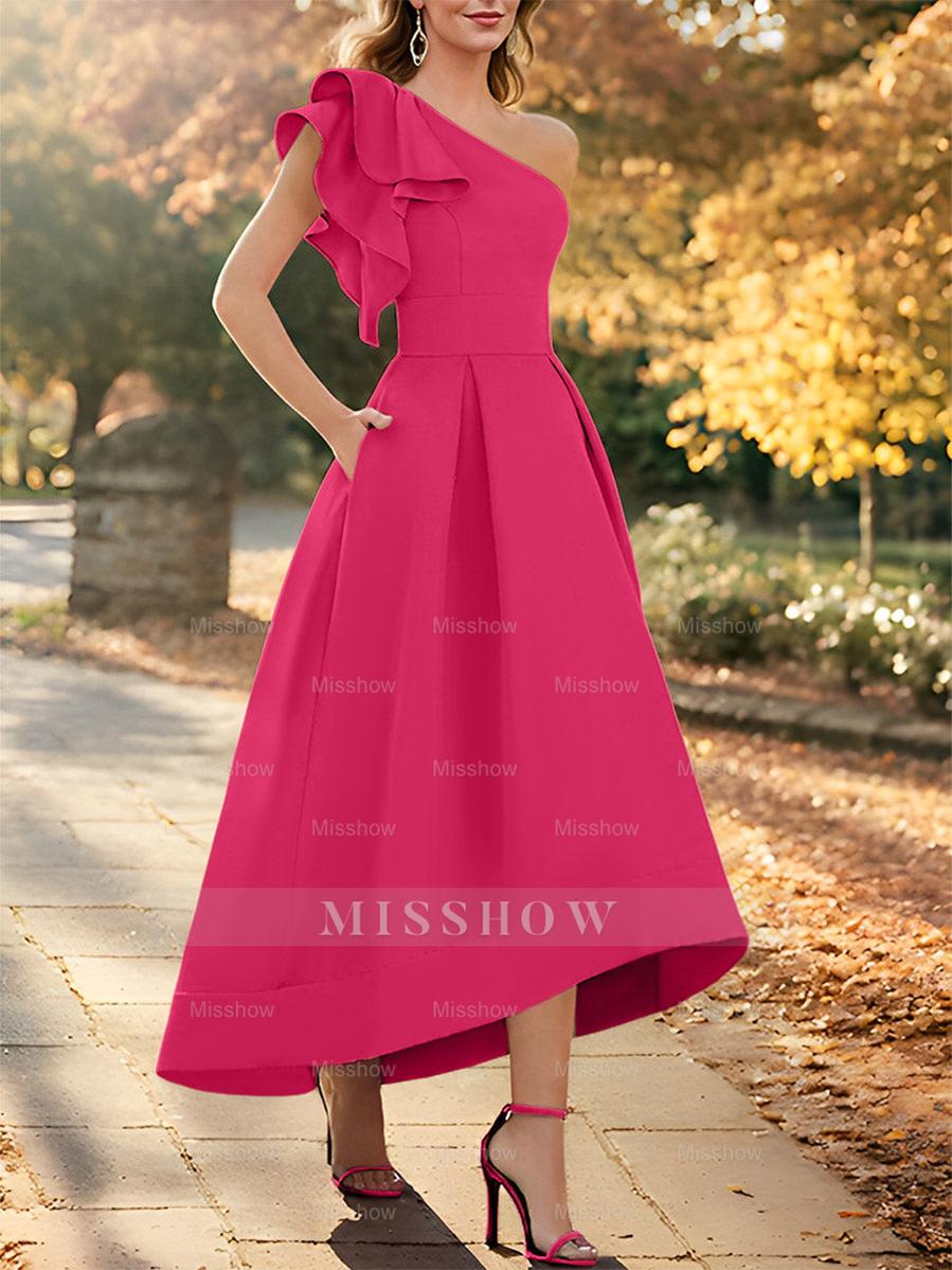 One-Shoulder Asymmetrical A-Line Princess Dress for the Mother of the Bride Sleeveless with Ruffles