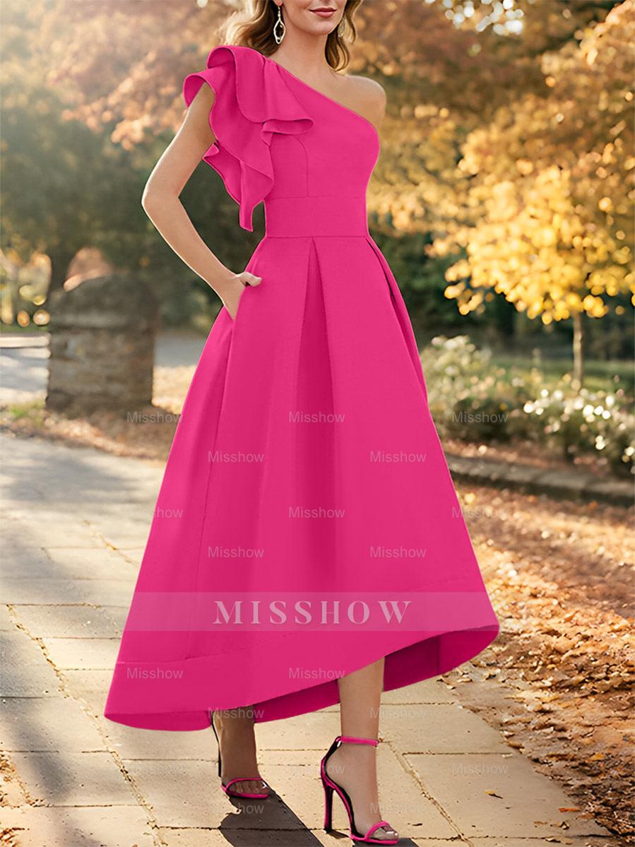 One-Shoulder Asymmetrical A-Line Princess Dress for the Mother of the Bride Sleeveless with Ruffles