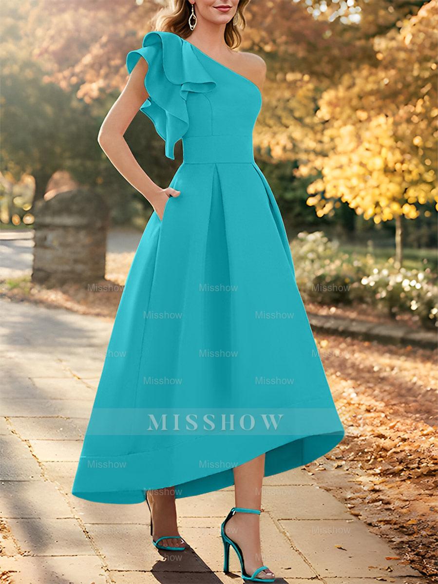 One-Shoulder Asymmetrical A-Line Princess Dress for the Mother of the Bride Sleeveless with Ruffles