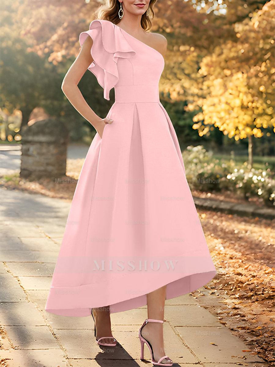 One-Shoulder Asymmetrical A-Line Princess Dress for the Mother of the Bride Sleeveless with Ruffles