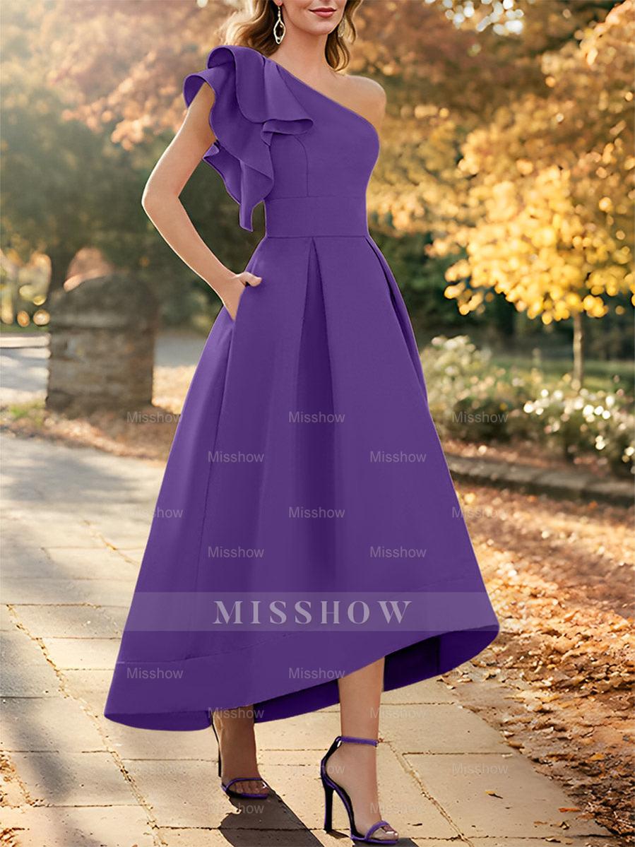 One-Shoulder Asymmetrical A-Line Princess Dress for the Mother of the Bride Sleeveless with Ruffles