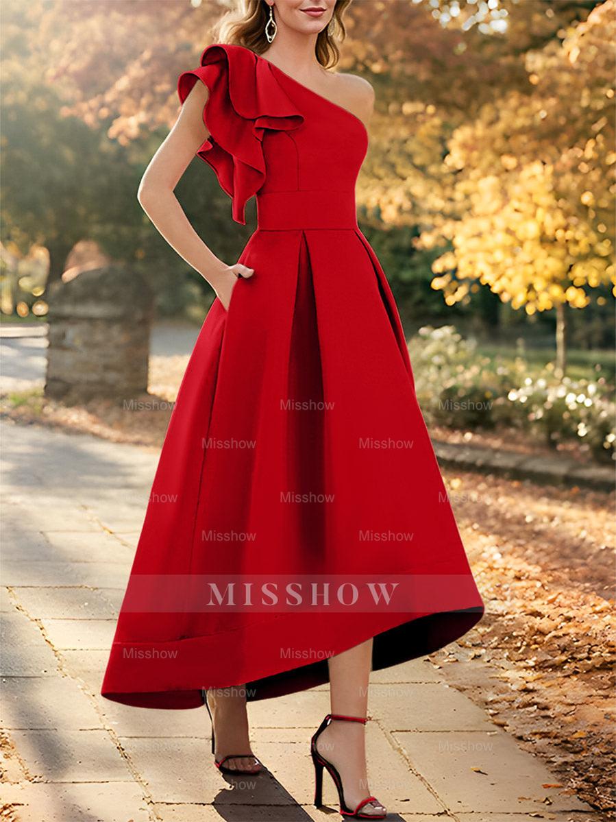 One-Shoulder Asymmetrical A-Line Princess Dress for the Mother of the Bride Sleeveless with Ruffles