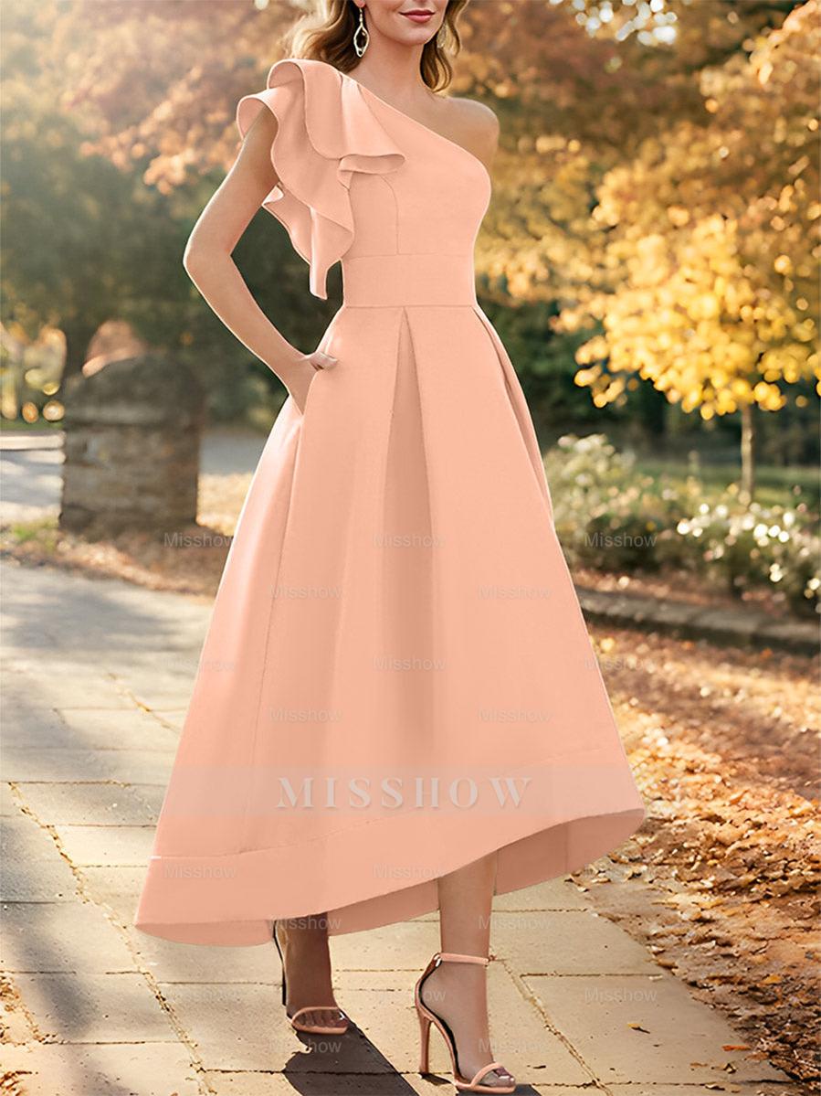 One-Shoulder Asymmetrical A-Line Princess Dress for the Mother of the Bride Sleeveless with Ruffles