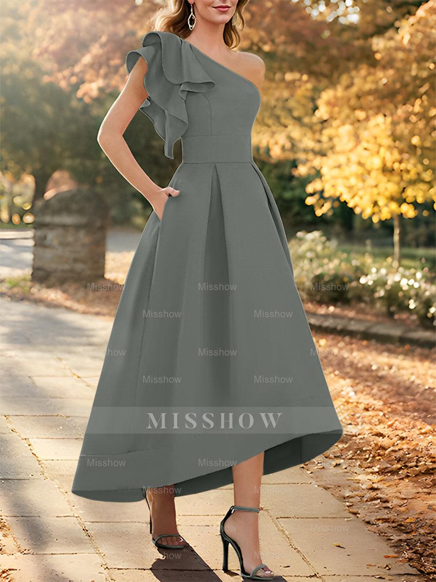 One-Shoulder Asymmetrical A-Line Princess Dress for the Mother of the Bride Sleeveless with Ruffles