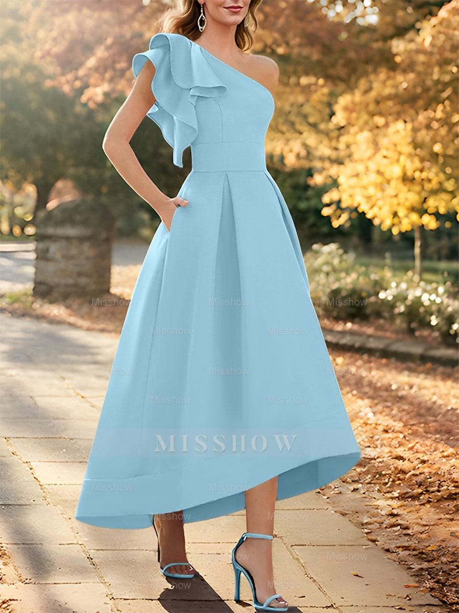 One-Shoulder Asymmetrical A-Line Princess Dress for the Mother of the Bride Sleeveless with Ruffles