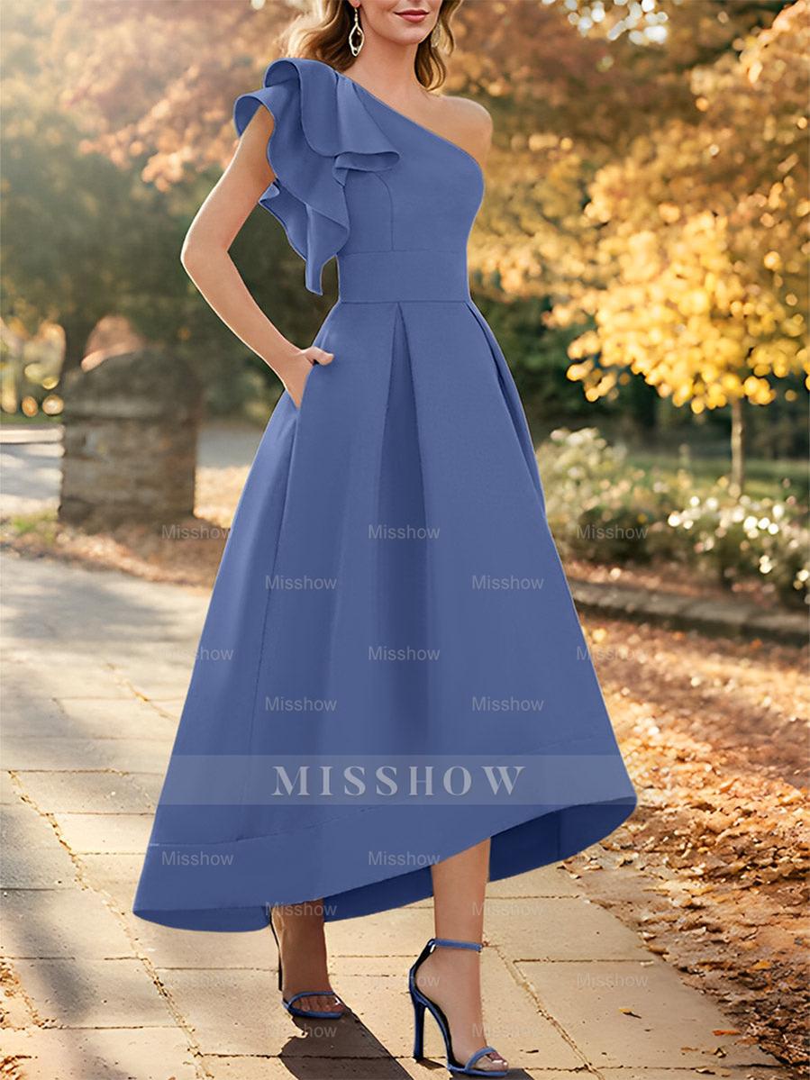 One-Shoulder Asymmetrical A-Line Princess Dress for the Mother of the Bride Sleeveless with Ruffles