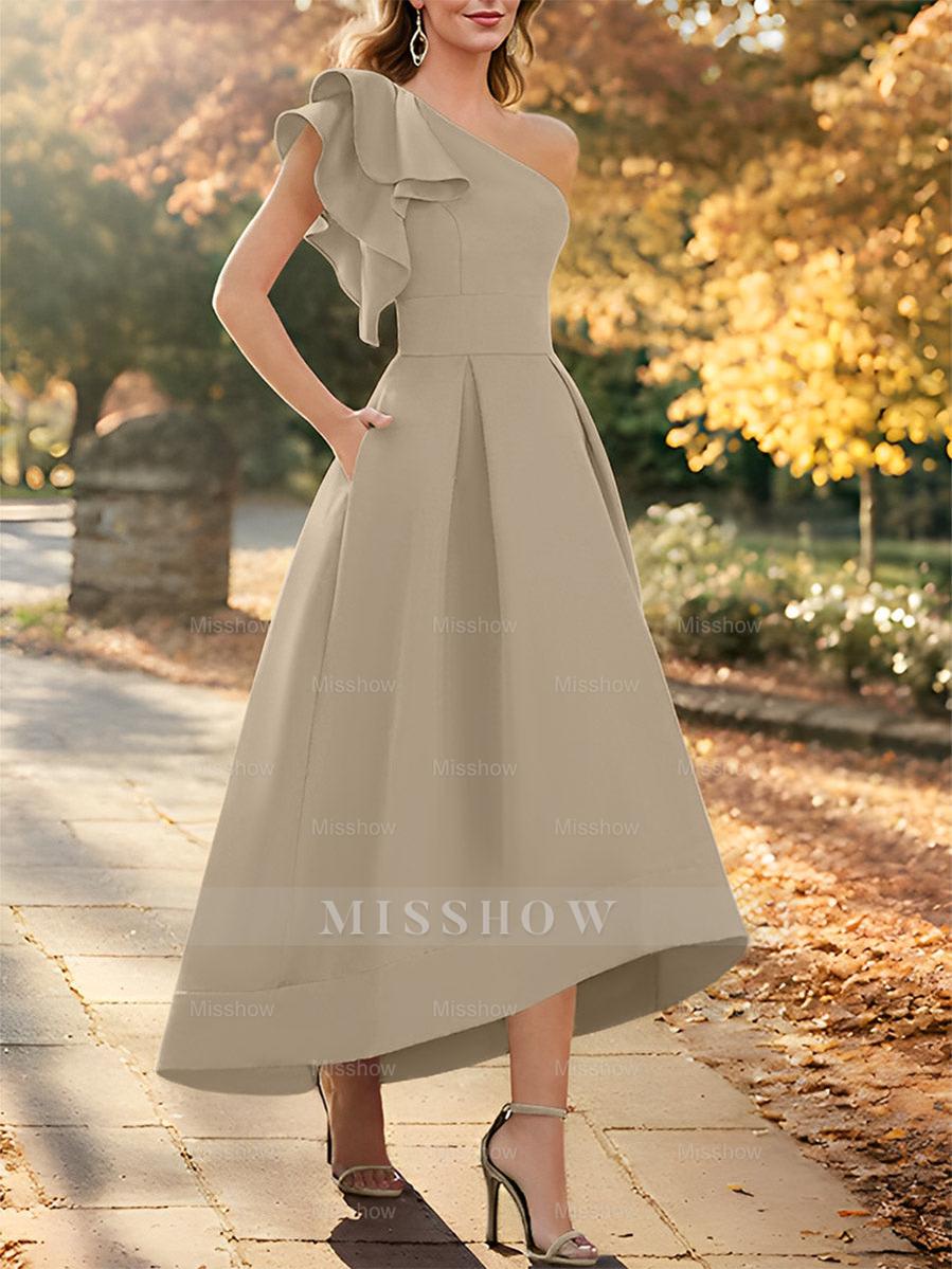 One-Shoulder Asymmetrical A-Line Princess Dress for the Mother of the Bride Sleeveless with Ruffles